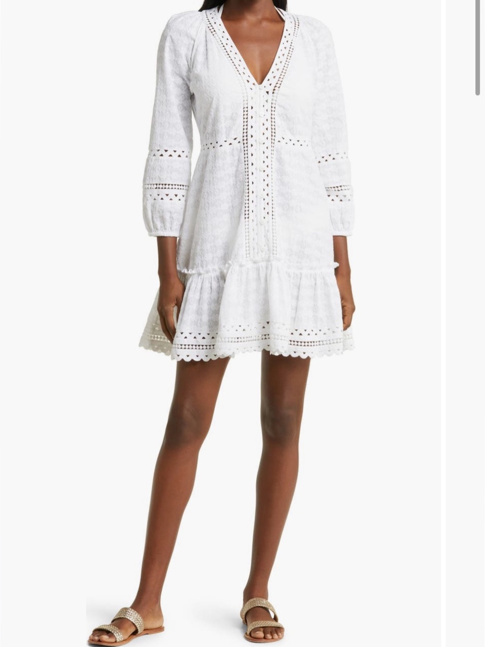 Veronica Beard Daeja Embroidered White Cotton cover up dress